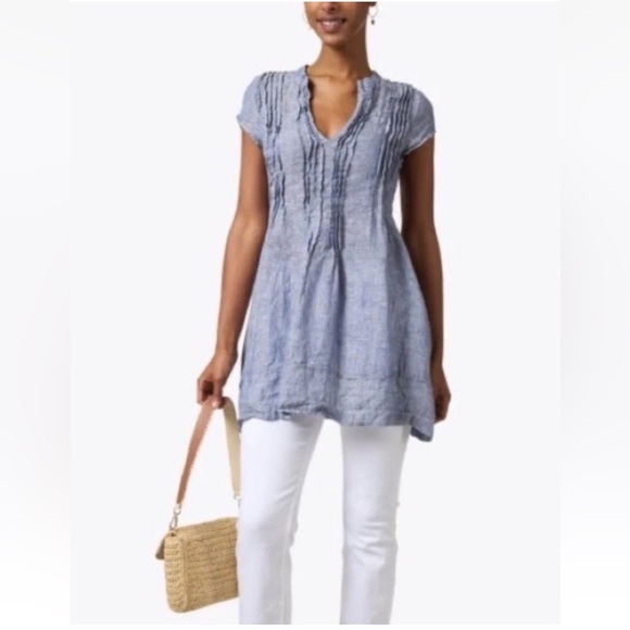 CP Shades Womens Blue Chambray Linen Tunic Top Shirt Size Large - Picture 2 of 8